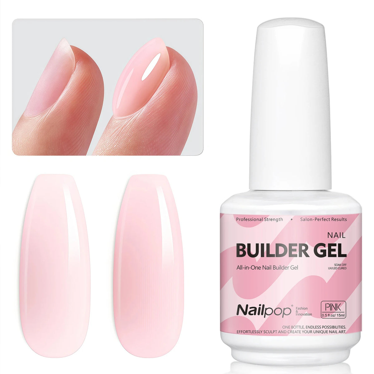 Nailpop 15ml Builder Gel Nail Polish for Nail Apex & Extension Strengthener Upgraded Soak Off UV Gel Rhinestone Glue 4 Colors