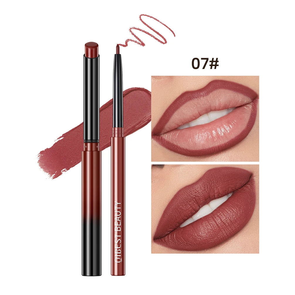 QIBEST Lipstick Pencil Waterproof Sexy Red Nude Purple Matte Tint Lipstick Lasting Lip liner Pen Longlasting Makeup Cosmetics
