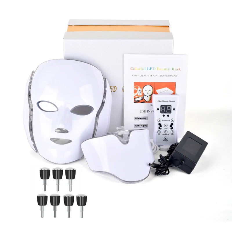 7 Colors LED Facial Mask with Neck LED Light Therapy Mask Skin Rejuvenation Anti Acne Beauty Device Face Lifting Firm Massager